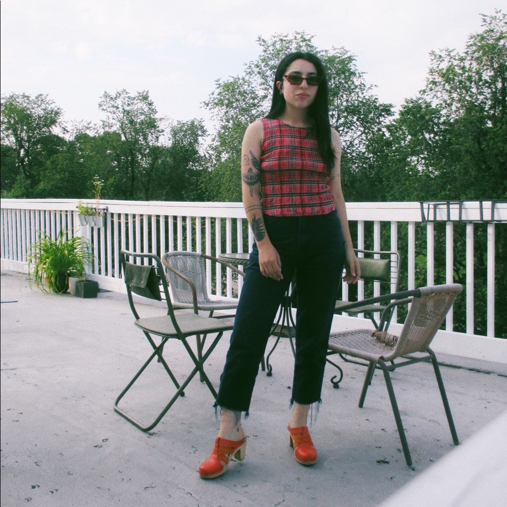 Vintage ruched plaid tank